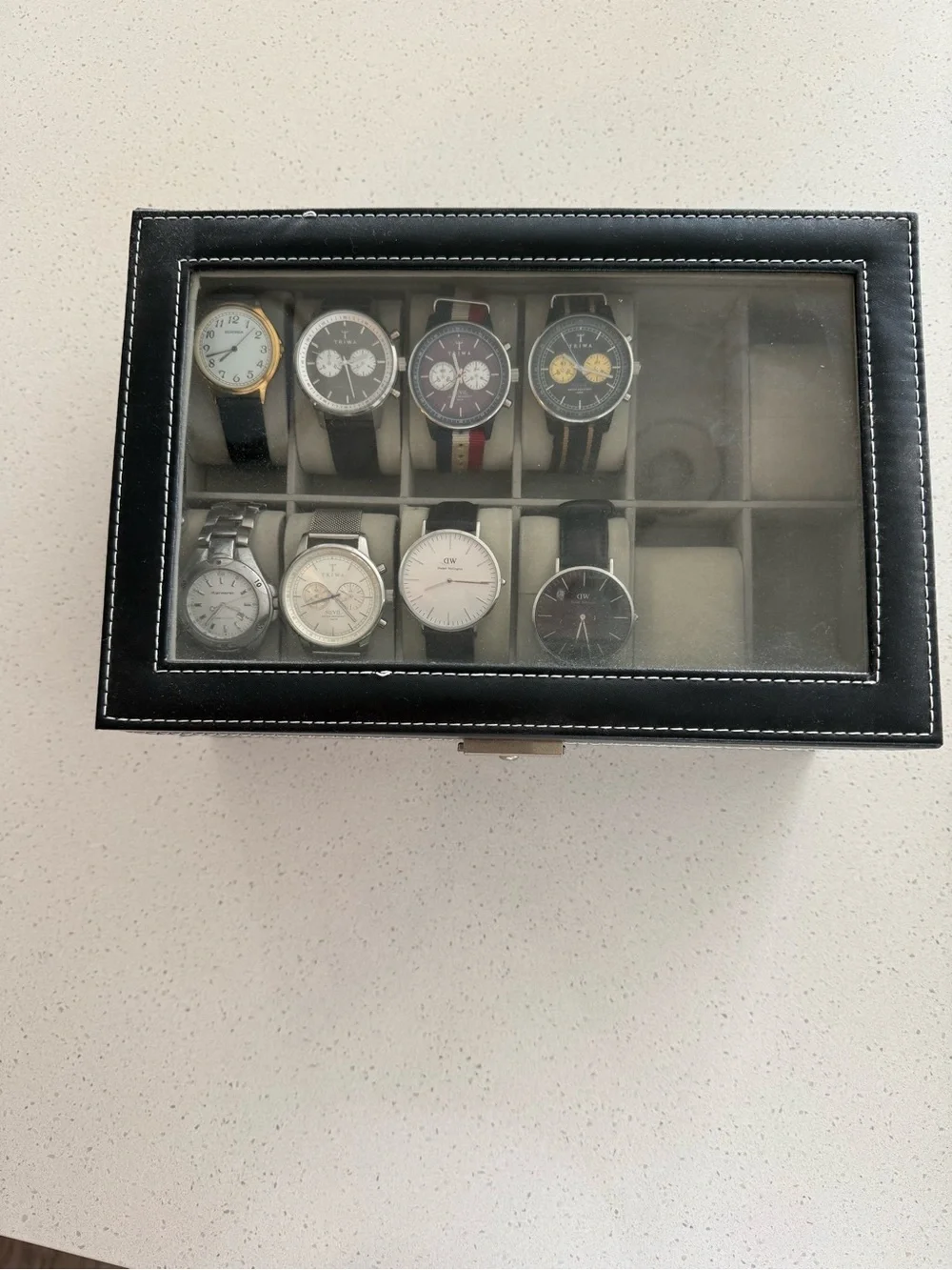 Black Leather Travel Accessory Case with Silver Hardware